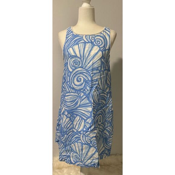 Vineyard Vines 109% Linen Nautilus shell print swing dress 10 - Picture 2 of 10